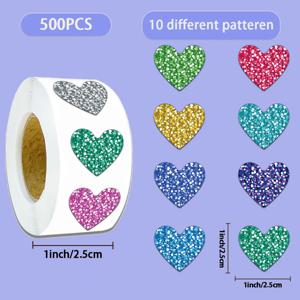 500PCS 라인 석 복숭아 하트 패턴 핑크 골드 멀티 컬러 하트 스티커 휴대 전화 DIY 반짝 이는 장식품