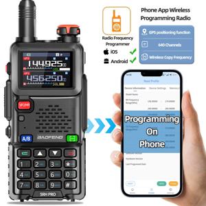 BAOFENG UV-5RH PRO GPS 워키 토키 블루투스 무선 APP 프로그래밍 10W 멀티 밴드 장거리 Type-C AM Ham 양방향 라디오