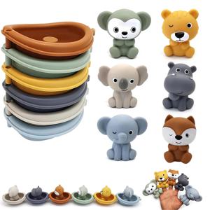 목욕 장난감 플로팅 보트 아기 목욕 장난감 유아용 실리콘 손가락 인형 세트 샤워 장난감 유아용 욕조 장난감 1 2 3 4 5세용