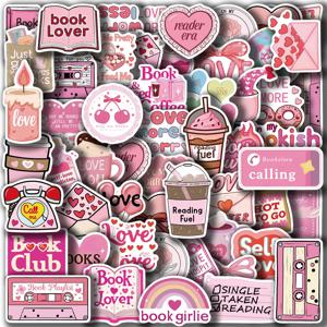 50pcs 핑크 Bookish Lover 영감 스티커 책 테마 데칼 노트북 물병 수하물 비닐 스티커 팩