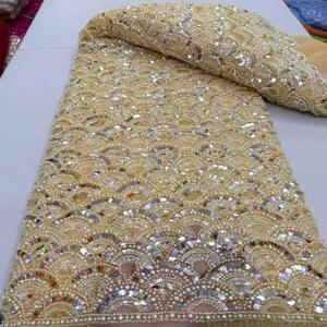 아프리카 레이스 패브릭 2025 장식 조각 페르시 자수 신랑 나이지리아 신부 웨딩 드레스에 대한 고품질 프랑스어 얇은 명주 그물 패브릭