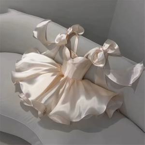 현대 짧은 이브닝 드레스 여성 보우 스트랩 오프 어깨 댄스 파티 드레스 아가 공식 생일 파티 드레스 맞춤형