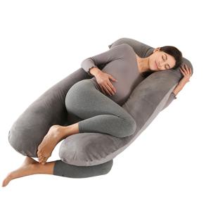 임신 베개 이동식 벨벳 커버가있는 U 자형 출산 베개 등 엉덩이 다리 배꼽을위한 전신 베개 지원