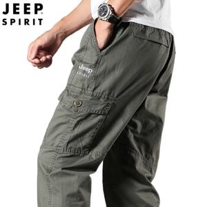 JEEP SPIRIT 맨 바지 100% 면 봄과 여름화물 바지 멀티 포켓 느슨한 플러스 사이즈