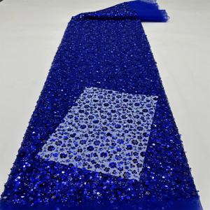 고급 스팽글 아프리카 레이스 원단, 프랑스 자수, 고급 비즈 장식, 신부 웨딩 행사용 고품질 소재