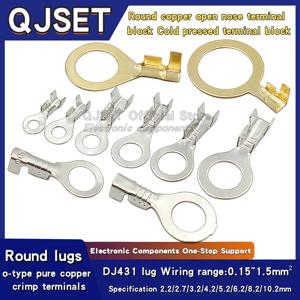 100PCS 원형 터미널 블록 DJ431 O-링 러그 냉간 압착 커넥터 구리 러그 터미널 블록 오픈 엔드 베어 엔드 6.3mm