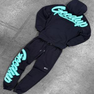 스트릿 힙합 고스펑크 블랙 남성 세트 아메리칸 하라주쿠 Y2K 레트로 레터 후드티 2025 하이 스트릿 트렌디 캐주얼 루즈핏 의류