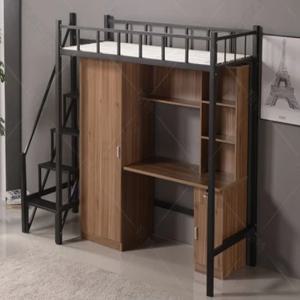 유스호스텔 로프트 침대 (원목 책상 포함) 대학 기숙사용 금속 이층 침대 (사다리 및 옷장 포함) 판매