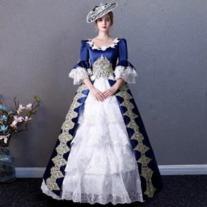 2025 블루 유럽풍 공주 드레스 드라마 무대 스튜디오 캣워크 공연 의상 퀸 영국 여성 컨벤션 드레스