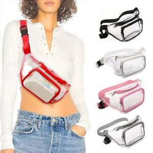 새로운 PVC 투명 클리어 패니 팩 경기장 승인 PVC 스포츠 가방 방수 대용량 스포츠 허리 가방 야외