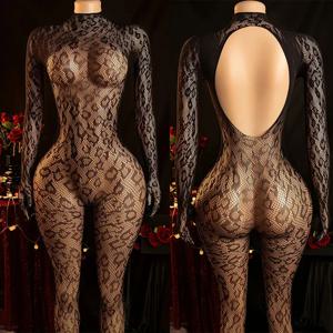 Fishnet Jumpsuit 여성을위한 뜨거운 Backless 섹시한 울트라 얇은 여름 바디 스타킹 긴 소매 메쉬 란제리 레오타드 코스프레 점프 슈트