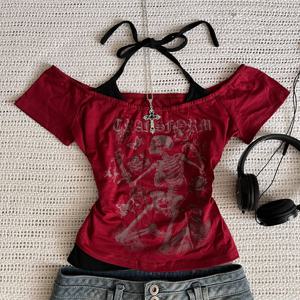 밀레니엄 2000년대 Y2k 크롭 미적 달콤하고 섹시한 조끼 여성용 민소매 캐주얼 애니메이션 프린트 조끼 하라주쿠 레드 풀 의상 Em