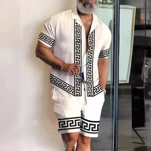 남성용 3D 비치 프린트 셔츠 세트, 여름 패셔너블하고 통기성이 뛰어난 반팔 셔츠, 슈퍼 롱 반바지, 스트리트웨어