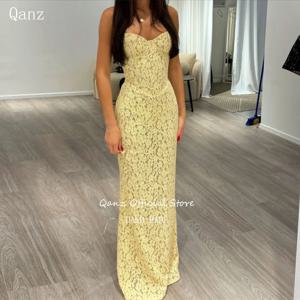 Qanz 노란색 전체 레이스 댄스 파티 드레스 Sweeetheart 인어 코르셋 백 이브닝 드레스 특별 이벤트를위한 우아한 드레스 맞춤형