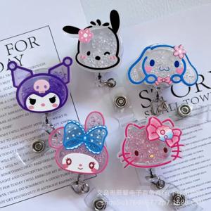 Sanrio 헬로 키티 Kuromi 개폐식 배지 릴 Kawaii Cinnamoroll 간호사 의사 카드 소지자 사무실 병원 이름 카드 용품