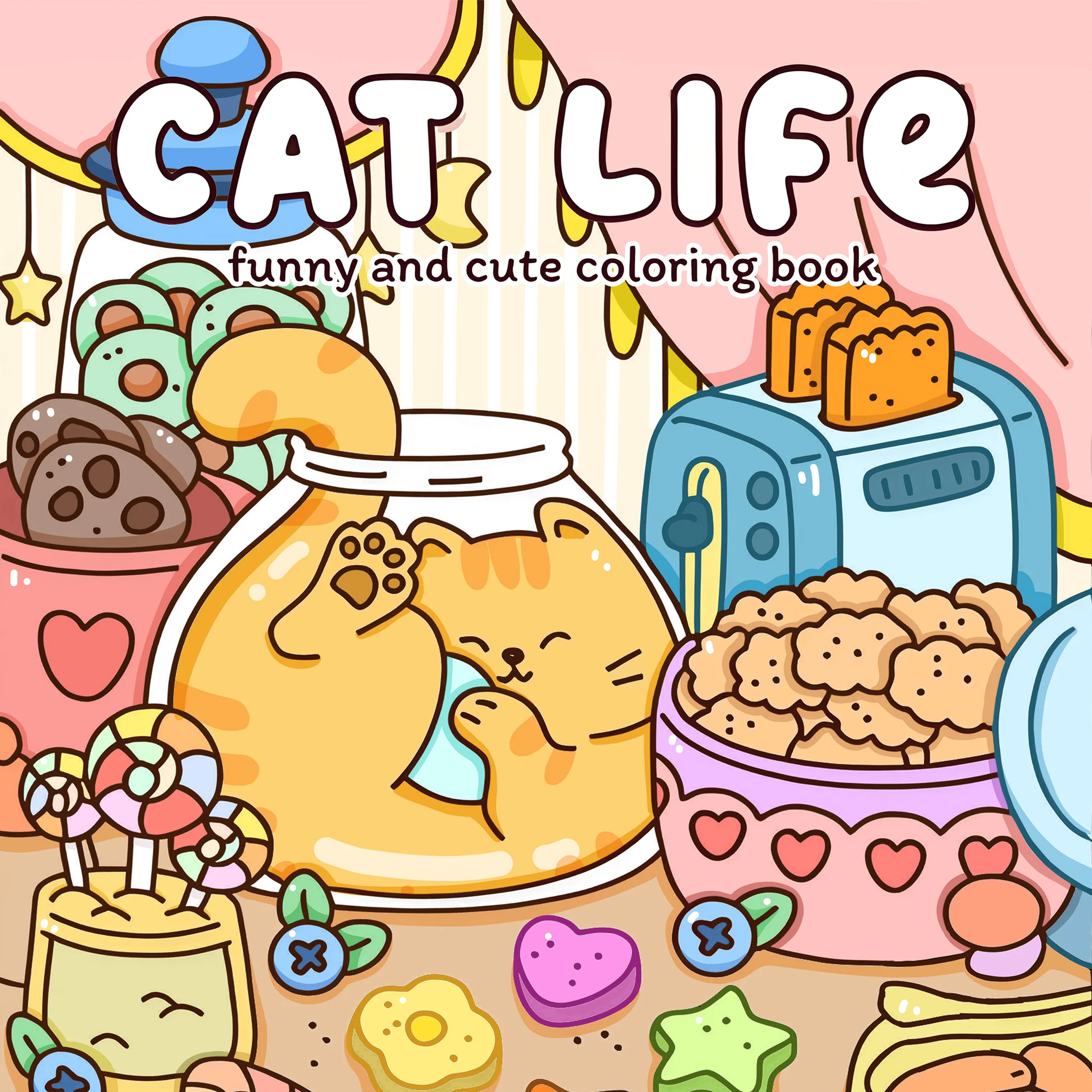 CAT LIFE 대담하고 쉬운 패턴 성인을 위한 색칠하기 책 귀여운 그림책 파티와 생일을 위한 완벽한 선물