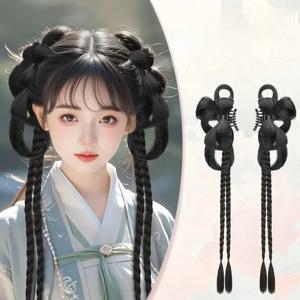 중국 스타일 더블 합성 포니 테일 트위스트 브레이드 그랩 클립 가발 여성 패션 기질 시뮬레이션 확장 헤어 액세서리