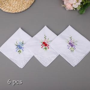 6Pcs 레이스 코 튼 수 놓은 손수건 빗질 된 코 튼 선물 티 타월 일본 순수 코 튼 여성 손수건 28*28cm