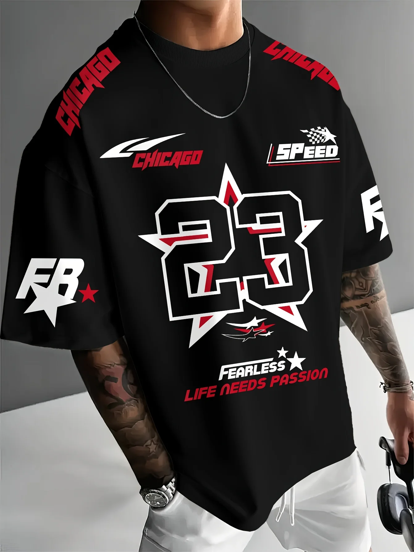 2025 여름 신작 남성용 스포츠 저지 시카고 23 프린트 디지털 저지 캐주얼 스포츠 남성용 티셔츠