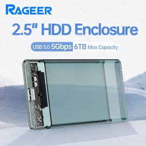 RAGEER 도구가 필요 없는 투명 회색 2.5인치 외장 하드 드라이브 인클로저 USB-SATA III 5Gbps HDD 케이스(7mm/9.5mm 드라이브용, UASP 포함)