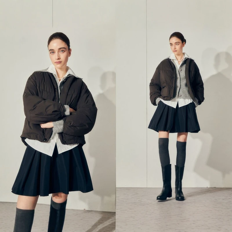 한국 MIN24 겨울 신상 순색 스몰 프래그런스 스타일 라운드 넥 루즈 두꺼운 구스 다운 재킷 여성용 숏 5379