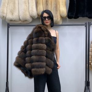 새로운 패션 여성용 털 코트 진짜 천연 여우털 재킷 세이블 색상 겨울 따뜻한 코트 전체 가죽 털 두꺼운 겉옷