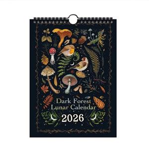 2026년 다크 포레스트 음력 벽걸이 달력, 12개월 컬러풀 오피스 문페이즈 블랙 동물 마녀 선물 홈데코 시간 정리
