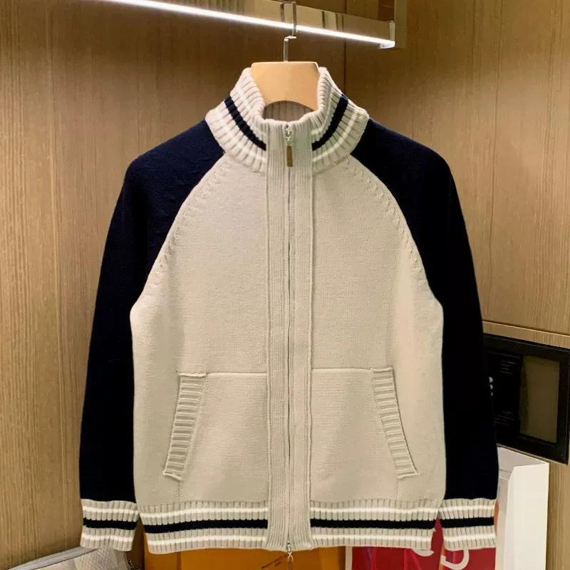 패셔너블한 컬러 블록 니트웨어 가디건 남성용 겨울 따뜻한 캐주얼 지퍼 하프 하이 니트 아우터웨어 청년 봄 가을