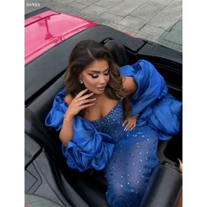 산사 맞춤형 사파이어 블루 머메이드 일루전 프롬 드레스 라인스톤 스트랩리스 베스티도스 데 노체 플로어-길이 정장 이브닝 드레스