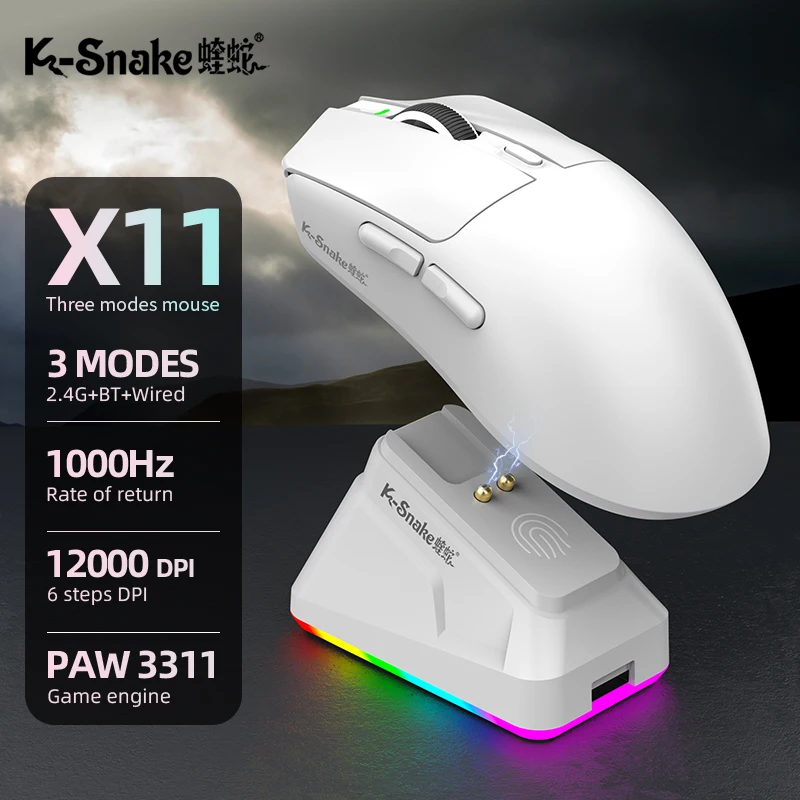 K-sanke x11 Bluetooth 무선 마우스 게임 3 모드 e-스포츠 노트북 PAW311 데스크탑 컴퓨터 경량 자기 충전