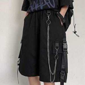 캐주얼 루즈 카고 반바지 여성 하라주쿠 힙합 펑크 대형 포켓 와이드 레그 반바지 패션 체인 하이 웨이스트 조깅 짧은 바지