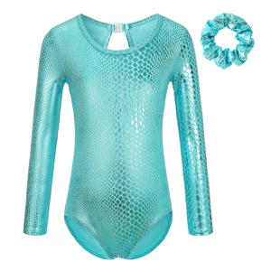 소녀 체조 레오타드 긴 소매 유니콘 인어 유니타드 반짝 이는 텀블링 댄스 레오타드 2-10 년 어린이를위한