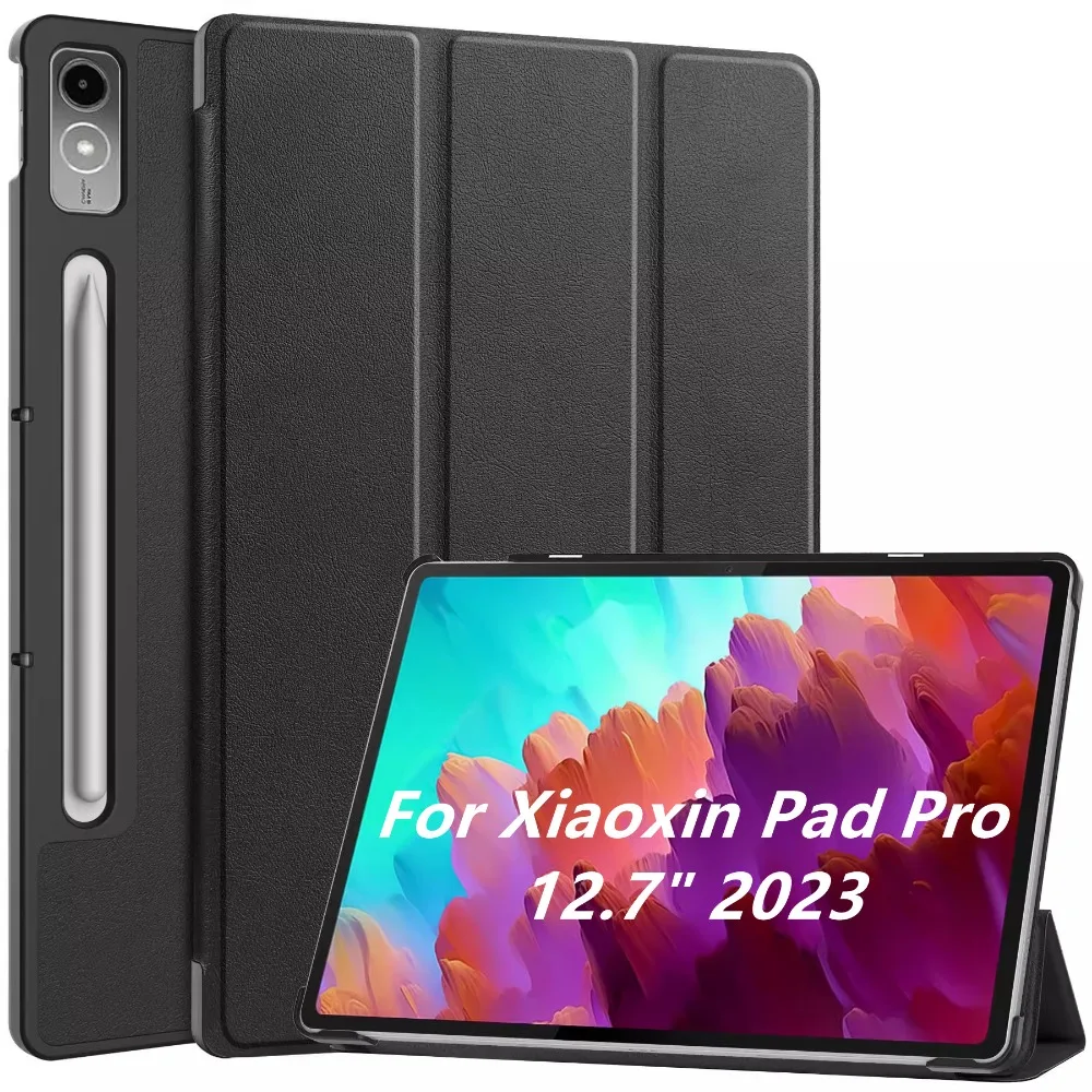 Lenovo Xiaoxin Pad Pro 12.7 인치 2023 TB-370FU Lenovo Tab P12 케이스 용 삼중 접이식 스탠드 스마트 타블렛 케이스 12 7 커버 펀다