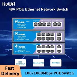 KuWFi POE 스위치 4/8 포트 IP 카메라/무선 AP용 고속 RJ45 POE 및 업링크 포트가 있는 100Mbps 네트워크 이더넷 스위치