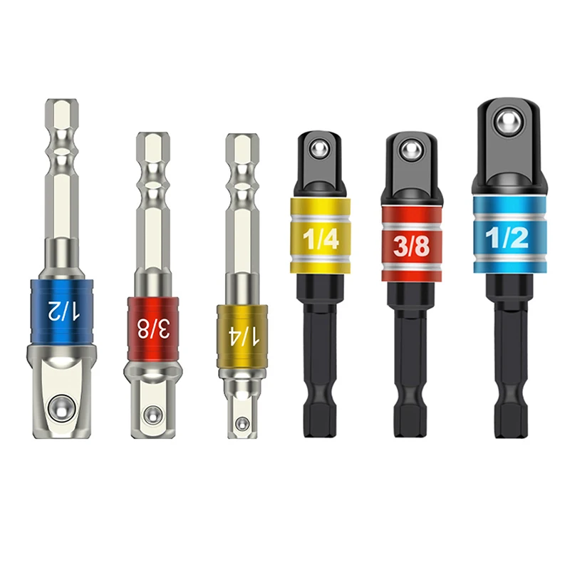 3PC 색상 육각 나사 공기 스크루 드라이버 변환 연장 막대 1/2 사각형 머리 3/8 소켓 1/4 전기 스크루 드라이버 도구 세트