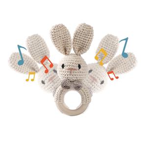 1PC 아기 Ratter 장난감 신생아 Amigurumi Teether 나무 Teether 크로 셰 뜨개질 동물 BPA 무료 딸랑이 장난감 아기 딸랑이 신생아를위한 선물