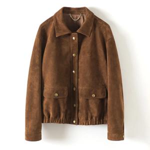 A-레벨 수입 양가죽 여성 진짜 가죽 재킷 코트, 가을 빈티지 딥 다크 브라운 여성 캐주얼 염소 양가죽 스웨이드 재킷