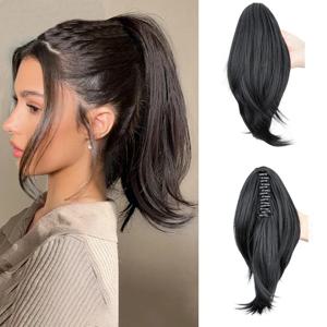 H & STAR 합성 스트레이트 클로 클립 Chignon 푹신한 도넛 지저분한 헤어 번 클립 헤어 테일 확장 여성용 천연 헤어 피스