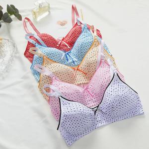 소녀 캔디 컬러 귀여운 브래지어 도트 나비 매듭 캐주얼 브라렛, 여성 패션 스포츠 탑 의류, 작은 가슴