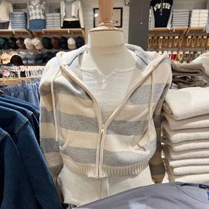 스트라이프 니트 자른 스웨터 카디건 여성 가을 ​​긴 소매 후드 지퍼 짧은 streetwear 니트 스웨터 y2k 자르기 탑