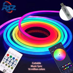 RGB 네온 스트립 라이트, 5V USB 방수 유연한 리본 테이프 네온 조명, 1M 2M 3M 5M, 홈 장식용 블루투스 리모컨 포함