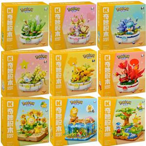 새로운 애니메이션 포켓몬 DIY 빌딩 블록 그림 장난감 피카추 Sylveon Togepi 만화 모델 홈 인테리어 식물 화분에 심은 꽃 벽돌