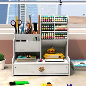 마크 펜 연필 홀더 나무 책상 주최자 선반 액세서리 데스크탑 편지지 주최자 책장 홈 오피스 보관함