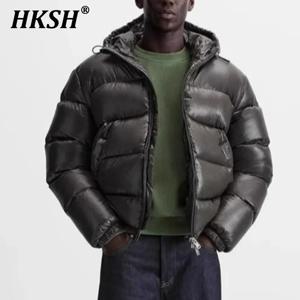 HKSH 가을 겨울 신사복 조수 어두운 우아한 단순 패딩 코트 후드 코튼 자켓 캐주얼 인 패션 세련된 지퍼 탑 HK3588