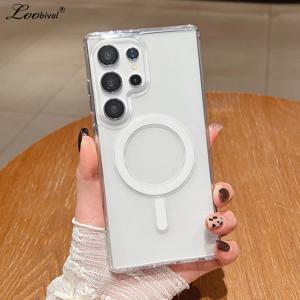 삼성 갤럭시 S25 울트라 S24 S22 플러스 S23 S21 FE A16 A15 A35 A55 마그네틱 클리어 커버 용 Magsafe 아크릴 케이스 용 투명