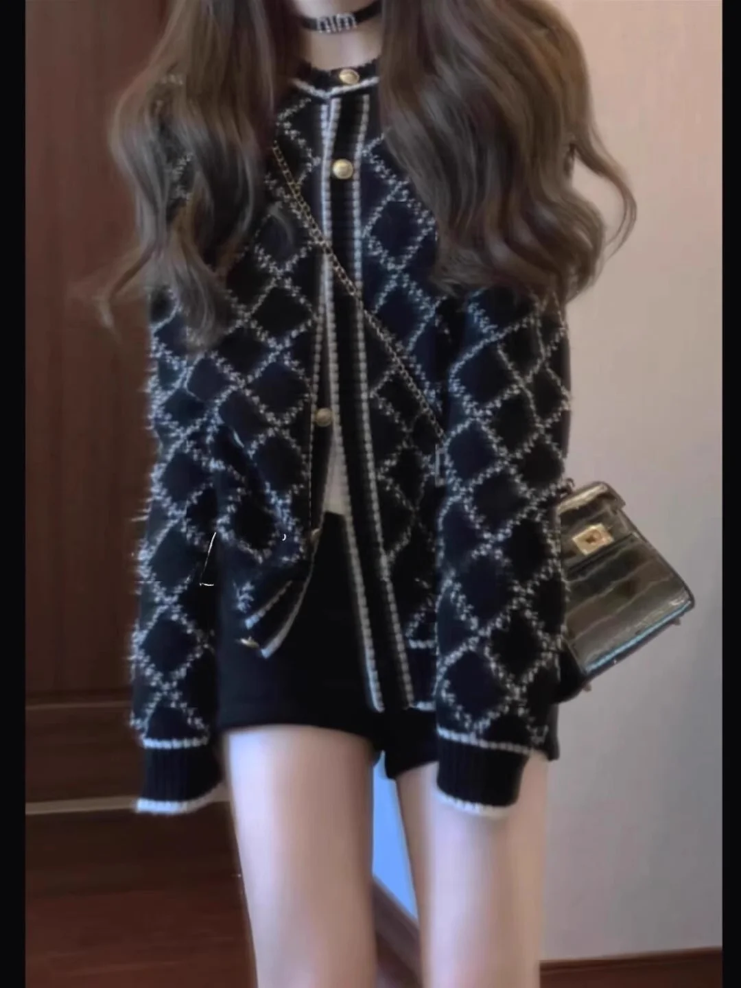 우아한 경량 니트 가디건 여성용 루즈 다이아몬드 패턴 스웨터 재킷 봄 가을 신상 럭셔리 스몰 프래그런스 스타일