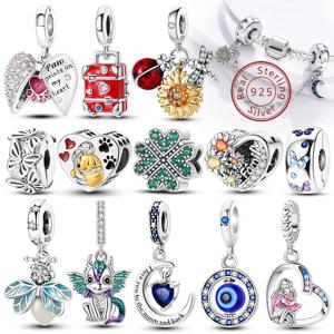 뜨거운 판매 매력 구슬 펜던트 925 스털링 실버 반딧불 사랑 심장 고양이 개 팔찌 여성을위한 해바라기 매력 DIY 쥬얼리 선물