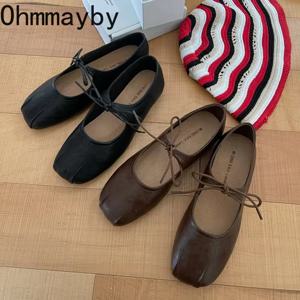 봄 여성 발레 플랫 얕은 나비 매듭 신발 캐주얼 부드러운 단독 여성 가죽 신발