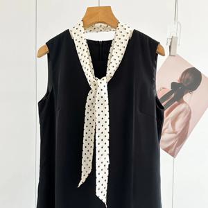 패션 도트 리본 실크 스카프 여성 얇은 목 스카프 레이디 작은 Shawls 두건 좁은 여성 Neckerchief 드레스 액세서리