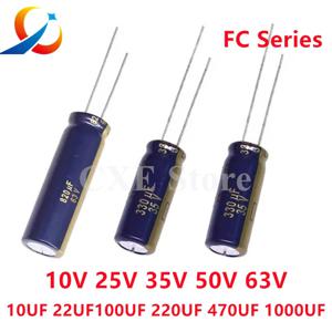 10PCS FC 시리즈 10V 25V 35V 50V 63V 10UF 22UF 47UF 68UF 100UF 220UF 330UF 470UF 신제품 1000UF 오디오 전해 커패시터